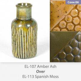 Amber Ash - EL107 over Spanish Moss EL113 Glaze Combination Amber Ash - EL107 over Spanish Moss EL113 Glaze Combination